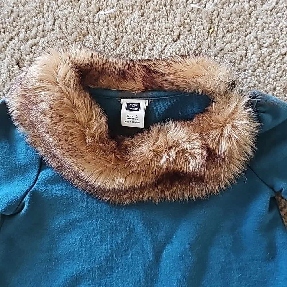 Janie and Jack Tunic Dress Faux Fur Collar 6-12 Months